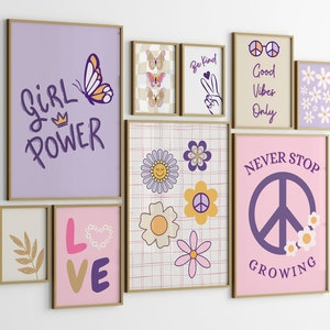 Girls Trendy wall art Set Of 9, Teen Girl Room Decor, Trendy Quote Poster Kids Room Decor, Dorm Room Prints Wall Art, Boho Girls Room,smiley