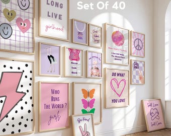 Juego de 40 cuadros de arte de pared para niñas / Galería de pared femenina imprimible