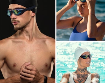 Lunettes de natation antibuée, lunettes de natation pour adultes, femmes, hommes et enfants de 8 ans avec tous les accessoires