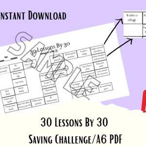 30 Lesson By 30 Saving Challenge|Cash Envelope|Cash Savings|Cash Stuffing|Finance|Birthday|Minimal Design|Sinking Funds|Save Money|Printable