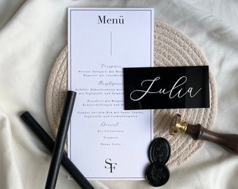 Menükarte auf hochwertigem Strukturpapier | Classic Black & White | Monogramm | personalisiert | Hochzeitspapeterie | Taufe | Kommunion