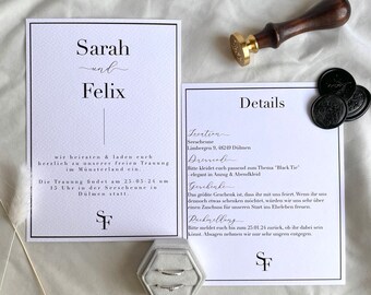 Einladungskarte Hochzeit | Classic Black & White | Strukturiertes Papier | personalisiert | Hochzeitspapeterie