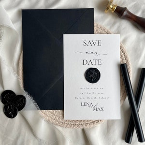 Save the Date Karten | Modern Fold | Pearl White | Mit Wachssiegel | personalisiert | Hochzeitspapeterie