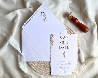 Save the Date Karte | Rosé Chic | aus hochwertigem Strukturpapier | handgerissene Kanten | Veredelt mit Blattgold | Hochzeitspapeterie