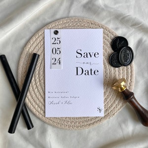 Save the Date Karte | Classic Black & White | Monogramm | personalisiert | Veredlung mit Transparentpapier | Hochzeitspapeterie