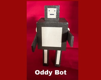 Oddy Bot – Peg-Puppe, Peg-Menschen, Holzpuppen, Holzspielzeug, einzigartige Geschenke, Roboterpuppe, handgemachte Geschenke, Figuren, coole Geschenke, seltsame Geschenke, Science-Fiction