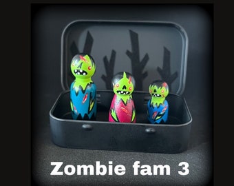 Zombie Fam 3- Peg-Puppe, Peg-Leute, Zombie-Puppe, Horror-Puppe, Apokalypse-Puppe, einzigartige Puppe, Holzpuppe, Figur, coole Geschenke, ungewöhnliche Geschenke