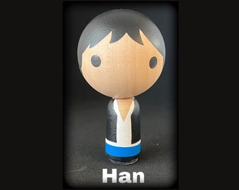 Han- peg doll, peg people, Holzpuppen, Holzspielzeug, Geschenkartikel, Star Wars, handgemachte Geschenke, Figurinen, coole Geschenke, ungewöhnliche Geschenke, Sci-Fi, Fantasy