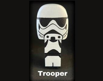 Trooper, peg pop, peg mensen, houten poppen, houten speelgoed, unieke geschenken, star wars, handgemaakte geschenken, beeldjes, coole geschenken, vreemde geschenken, sci fi