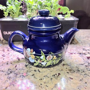 Vintage 1983 Rondo Gailstyn-Sutton Teapot Cobalt Blue Floral Ceramic Tea Pot Made in Japan