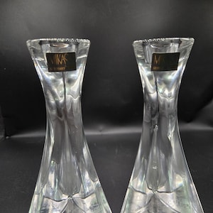 Vintage Mikasa Germany Arista crystal Candlestick Holders – Flared Base – Mid-Century Modern Pair