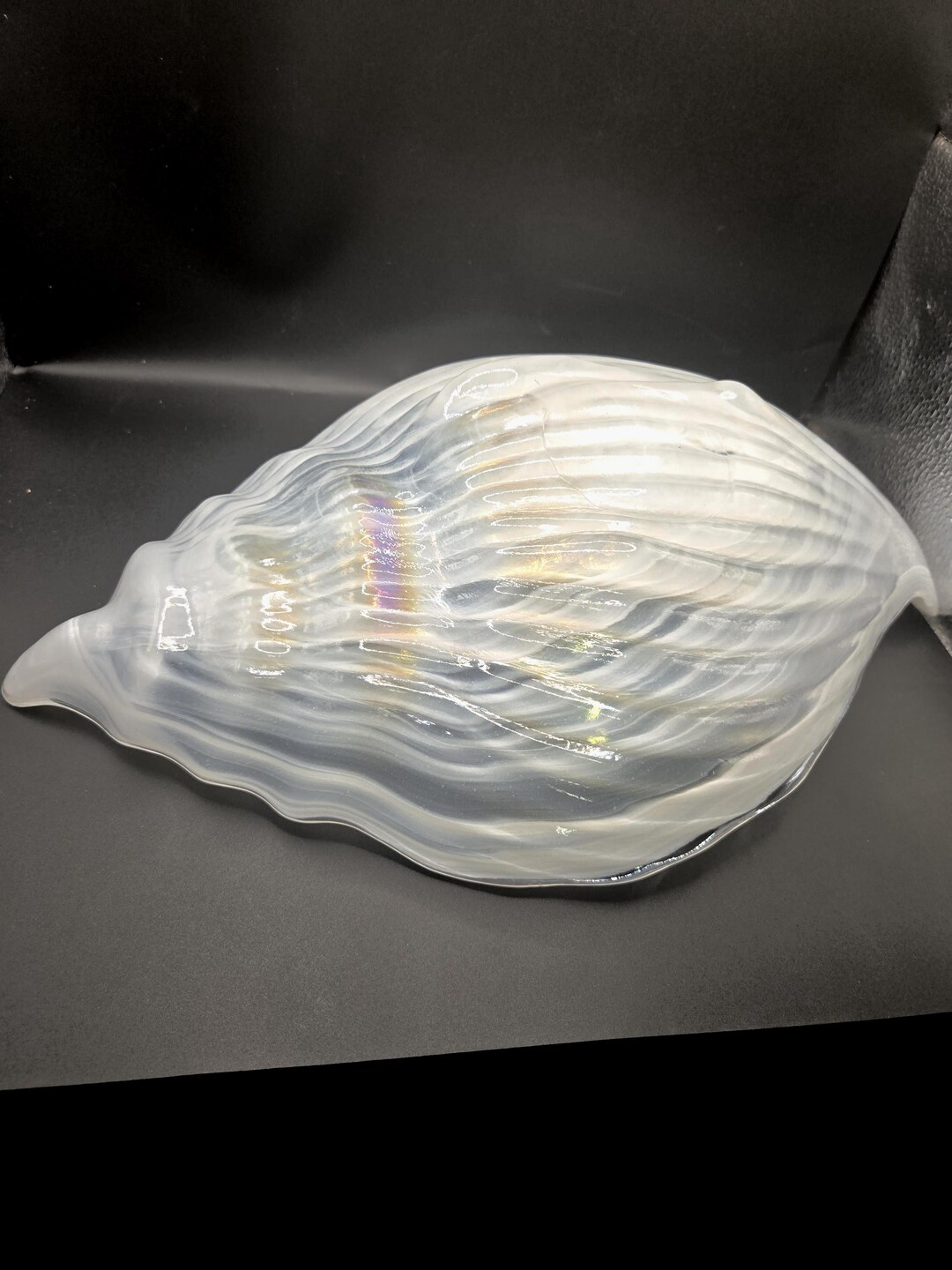 Murano Style Iridescent Glass Shell Bowl: Opalescent Conch Dish, Made ...