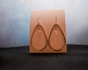 Crystal Point Teardrop Earrings | Rose Quartz Gemstone