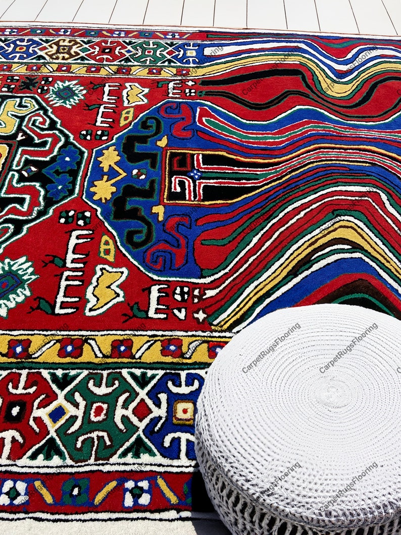 Hand Tufted Melting Red/blue Persian Abstract Design Multi Colour ...