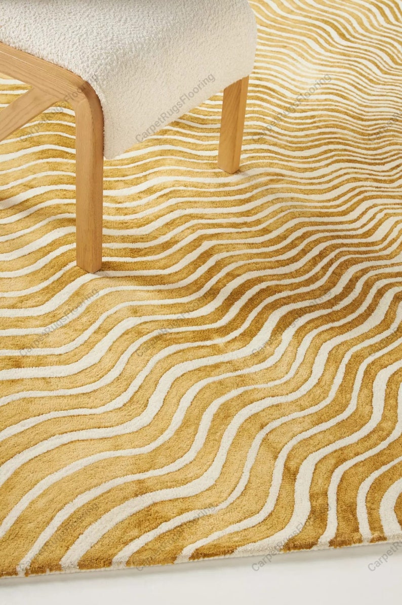 Ray Rug Hand-tufted Ray Rug Golden Brownish Orange off White Rug Modern Style ...