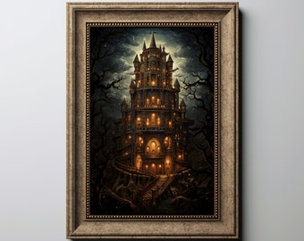 The tower tarot print Tarot card symbol wall art Ancient dark tarot print Symbolic tarot card artwork Moody tarot card art dark academia