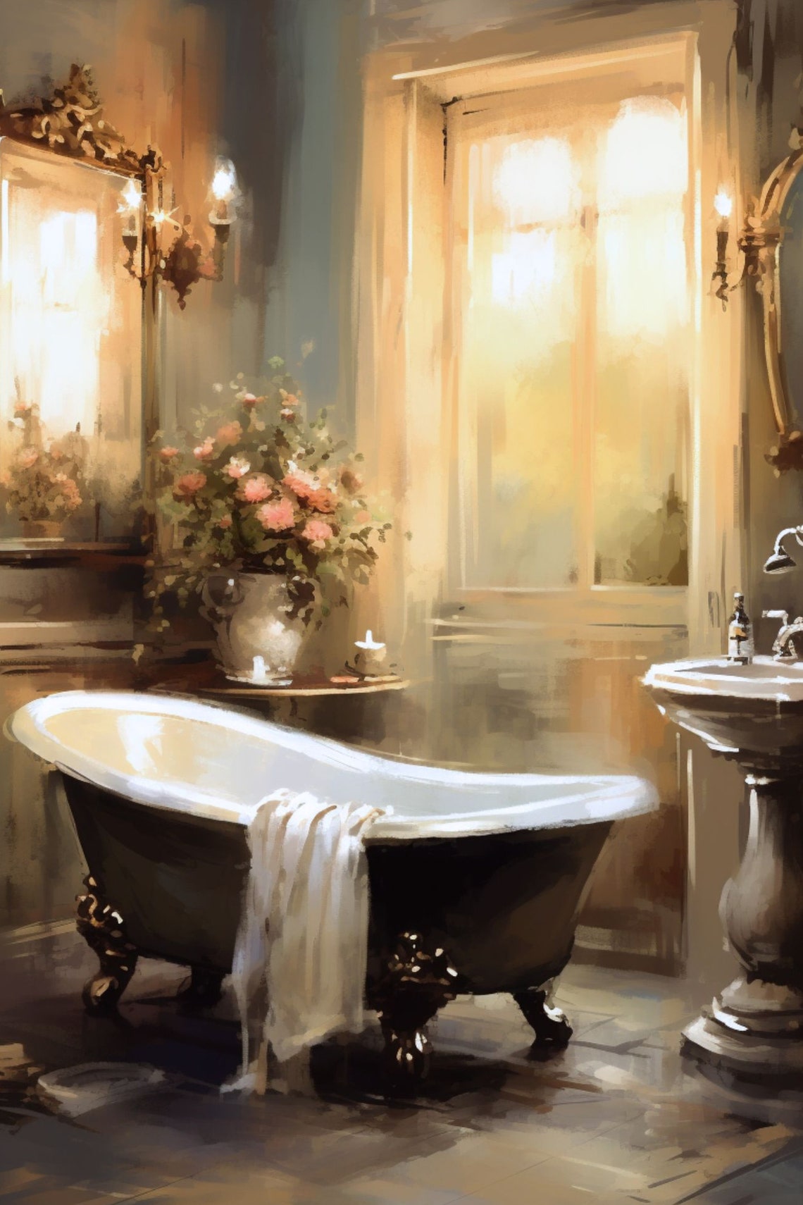 Antique Bath Art Print Victorian Bath Wall Art Shabby Chic Bath Print ...