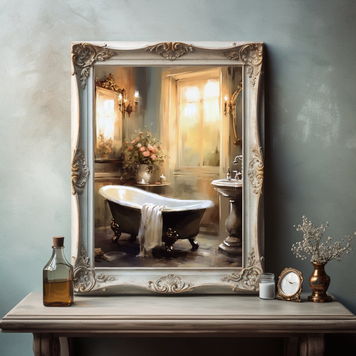 Antique Bath Art Print Victorian Bath Wall Art Shabby Chic Bath Print ...
