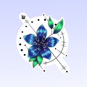 青い光る花のファンタジー防水ステッカー