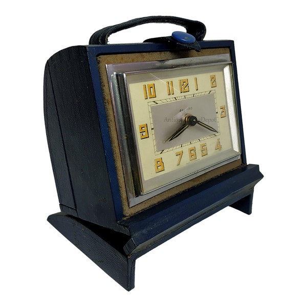 1948 French Folding Alarm Travel Clock or Bedside Alarm Clock Bayard