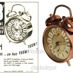 1968 JAPY French Vintage Mechanical  Wind-Up Alarm clock 2 bells Working condition