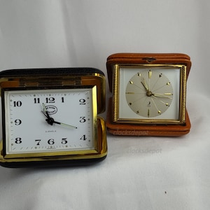 German Folding Travel Alarm Clocks BLESSING 1969 and BLESSING 1974 - Set of 2