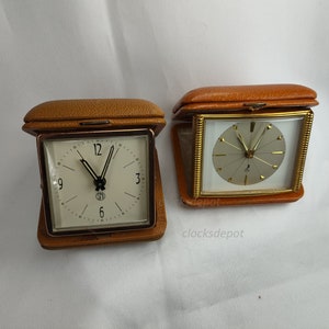 Folding Travel Alarm Clocks HENIC JAZ 1963 and &quot;SMI&quot; 1965 - Set of 2