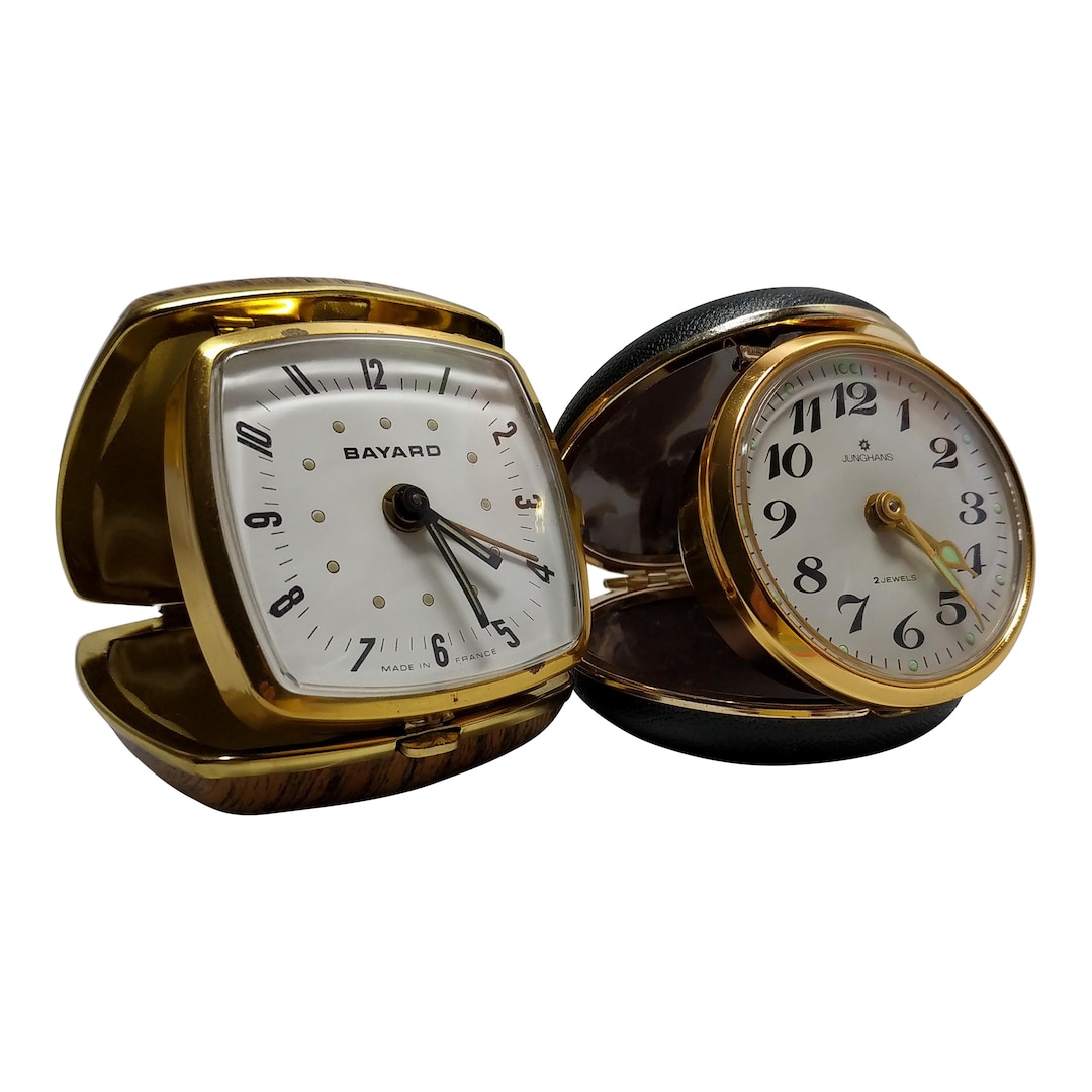 Mid 20th Century Folding Alarm Clocks Junghans and Bayard Set Etsy