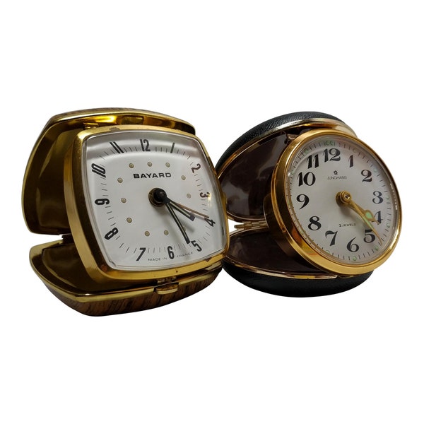 Mid 20th Century Folding Alarm Clocks Junghans and Bayard- Set of 2