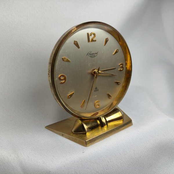 1960s Vintage Gilt Brass Rosemont Genève Alarm Clock with 8-Day Movement 11 Jewels Rare Retro Desk Clock   Made in SWISS Working condition