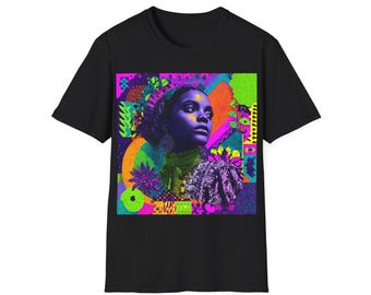 Afrofuturist Neon Portrait T-Shirt | Vibrant Collage Art Tee