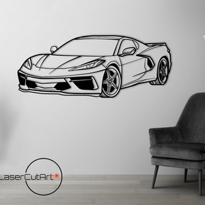 Corvett C8 Perspective, C8, fichier coupe DXF, fichier coupe svg pour cricut, fichiers dxf pour cnc plasma, découpe laser, impression, décoration murale en bois, panneau en métal