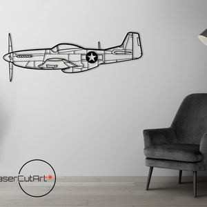 P51-D Mustang, warbirds, DXF cut file, svg cut file for cricut, dxf files for plasma cnc, laser cut, print, wood wall decor, metal panels