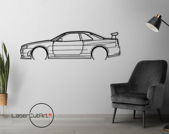 GT-R R34, GT-R, R34, gtr, arquivo de corte DXF, arquivo de corte svg para cricut, arquivos dxf para plasma cnc, corte a laser, impressão, decoração de parede de madeira, painéis de metal,