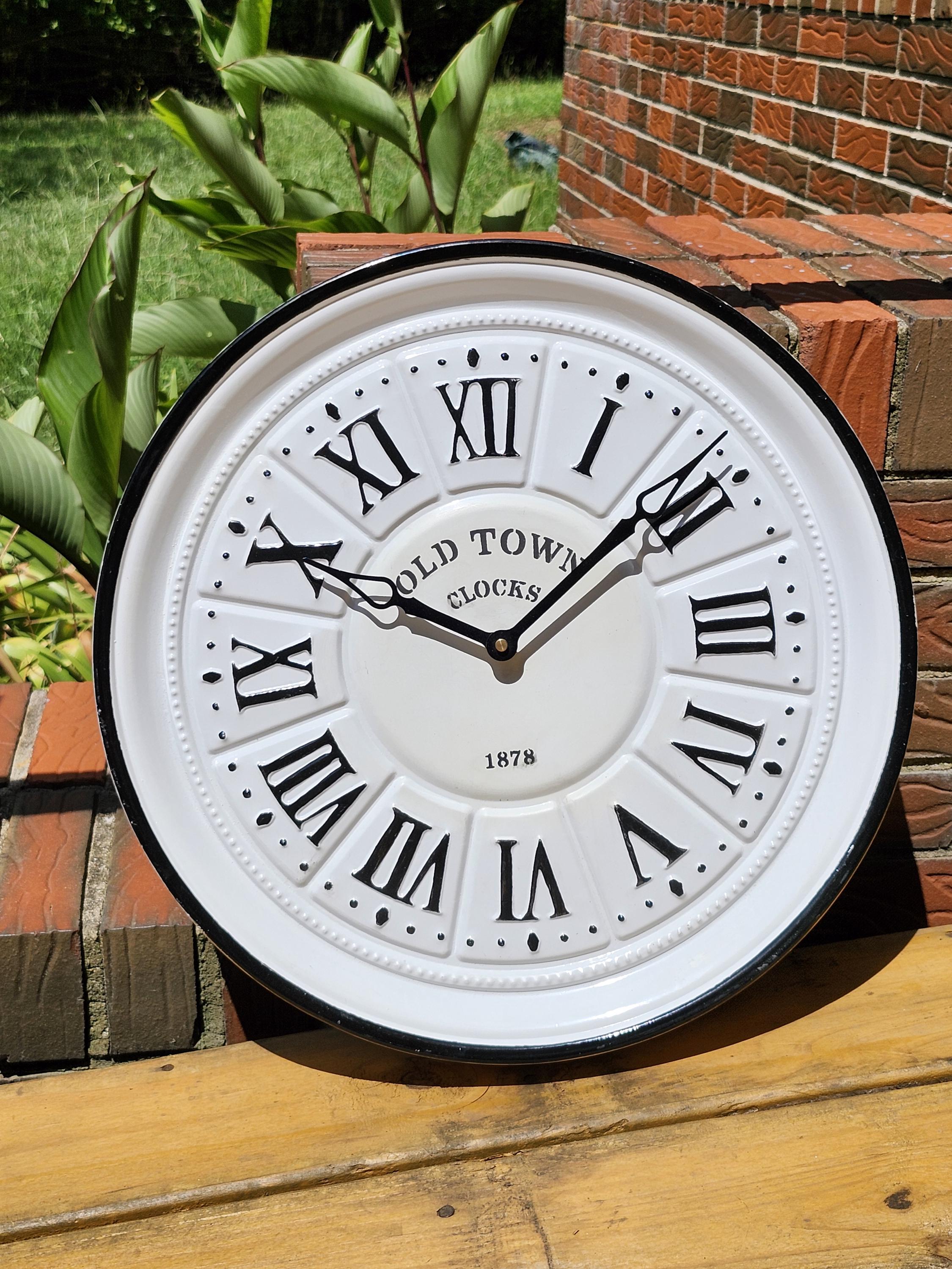 Old Town Clocks 1878 Rustic White Metal Analog Wall Clock