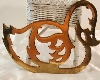 Vintage Brass Maleck Duck/ Goose/ Bird Trivet or Wall Decor 1981 MCM