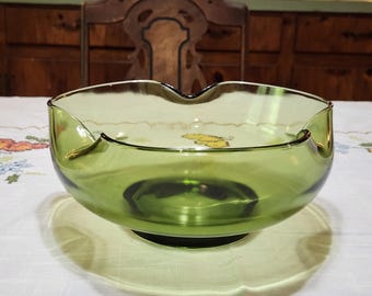 Vintage Anchor Hocking Accent Modern Avocado Green Glass Bowl Pinched Shape