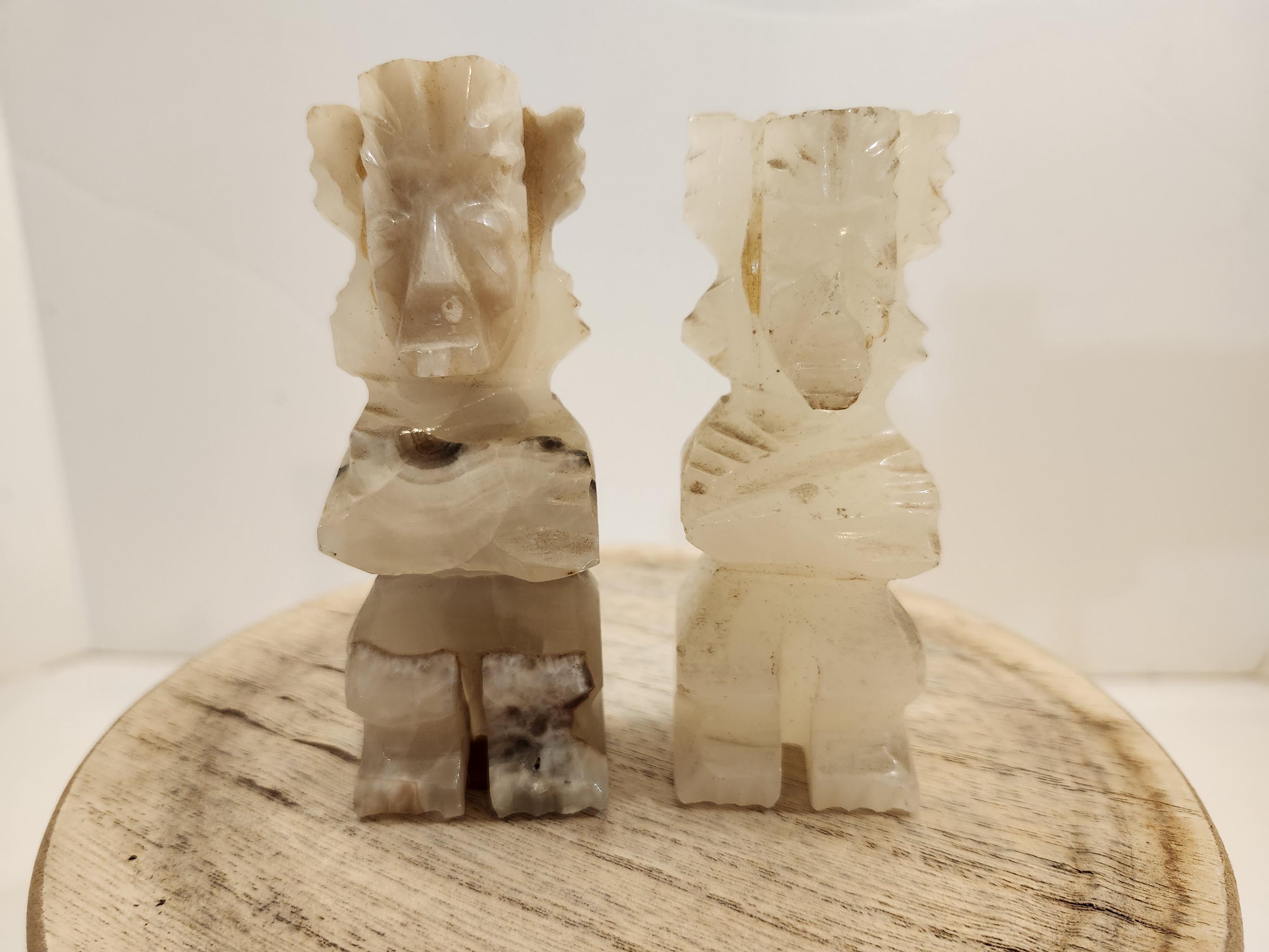Carved Onyx Stone Book Matched Bookends Aztec Decor Large  GORGEOUS Pair of Solid Onyx Hawaiian Tiki Totem Aztec Mayan Carved Bookends. main image 2