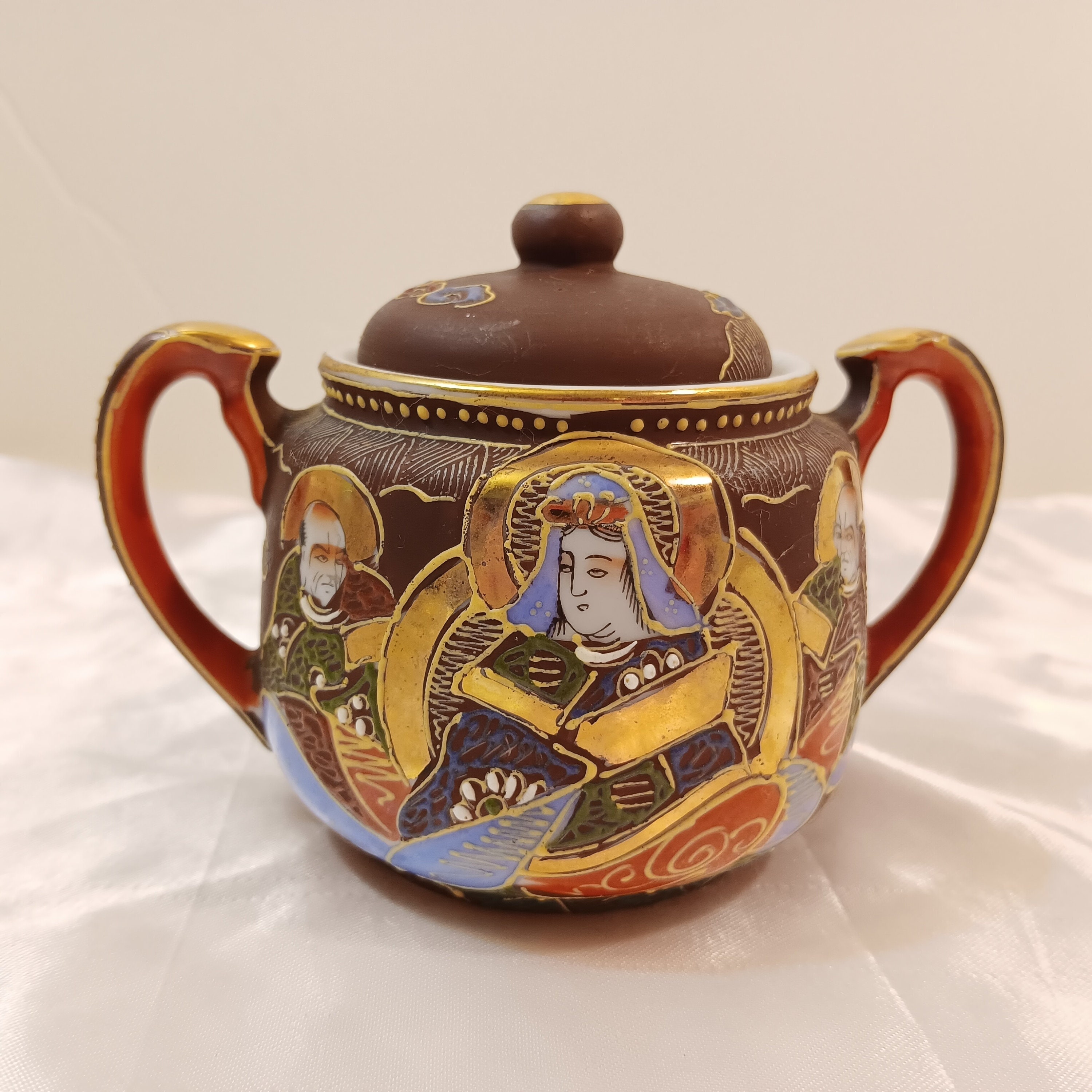 Vintage Japanese Satsuma Moriage Immortals Tea or Sake 14 Piece