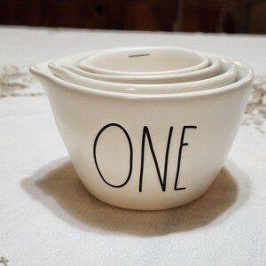 Rae Dunn Artisan Collection by Magenta Matte White with Black Block Script 4 Piece Measuring Cups 181 One Half Third Quarter Collectible