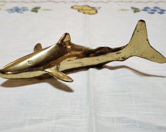 Vintage Solid Brass Swimming Shark Figurine Paperweight Statue Ocean Decor Beach Decor Nautical Decor Coastal Decor Divers Collectible 70's
