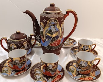 モカSS レアカラー多数有り　5個セット売り Vintage Japanese Satsuma Moriage Immortals Tea or Sake 14 Piece