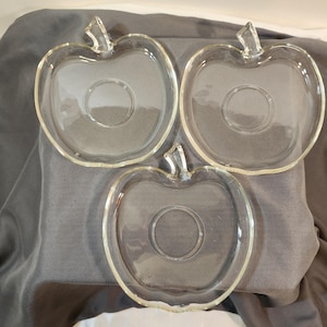 Lot of 3 Vintage Hazel Atlas Clear Glass Orchard Apple Saucers/ Snack Dishes USA