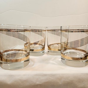Set of 4 Vintage Libbey Lifestyles Crystal 22K Gold Swirl Design Old Fashioned Glasses