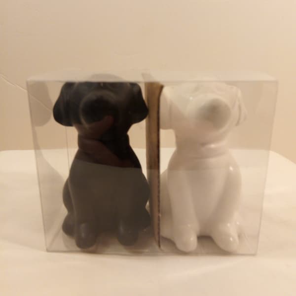 Refined Rustic Old East Main Co Dog/ Puppy Salt & Pepper Shaker Set NIB 3" Tall