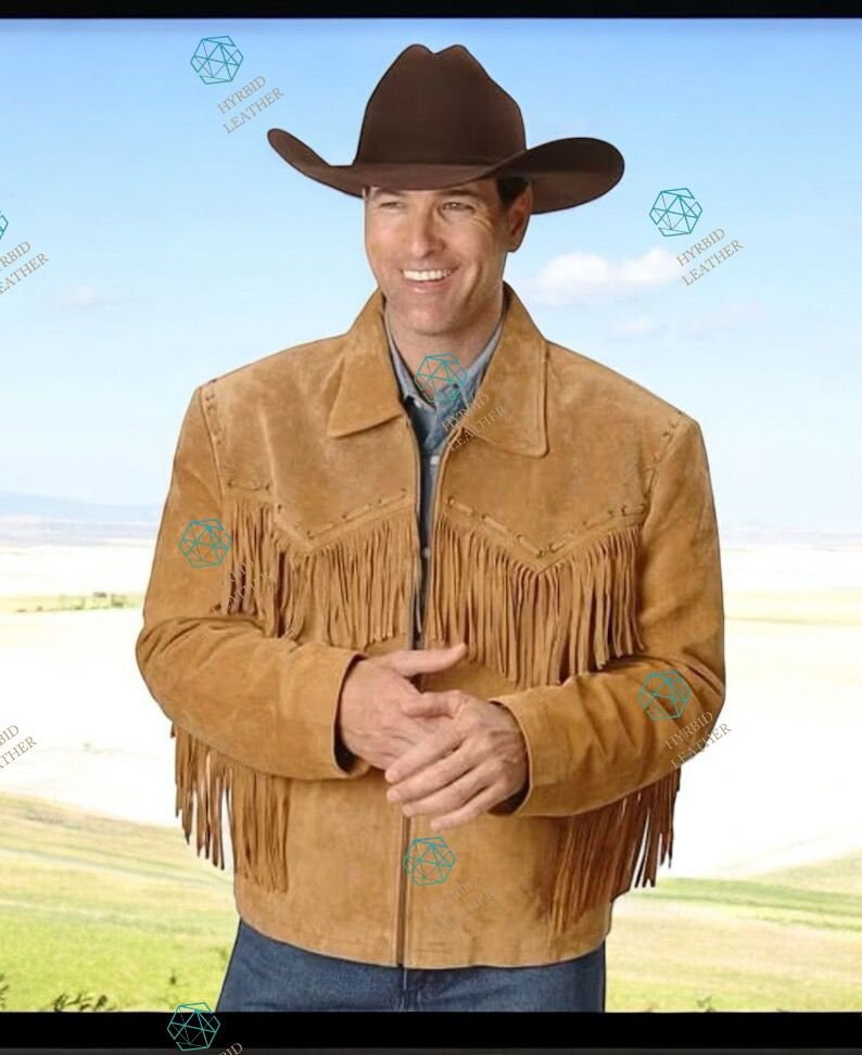 Brown Western Jacket Handmade Suede Leather Jacket Mountain Men Buckskin Shirt With Fringes Cowboy Rodeo Style Shirt Bone and Beads Etsy