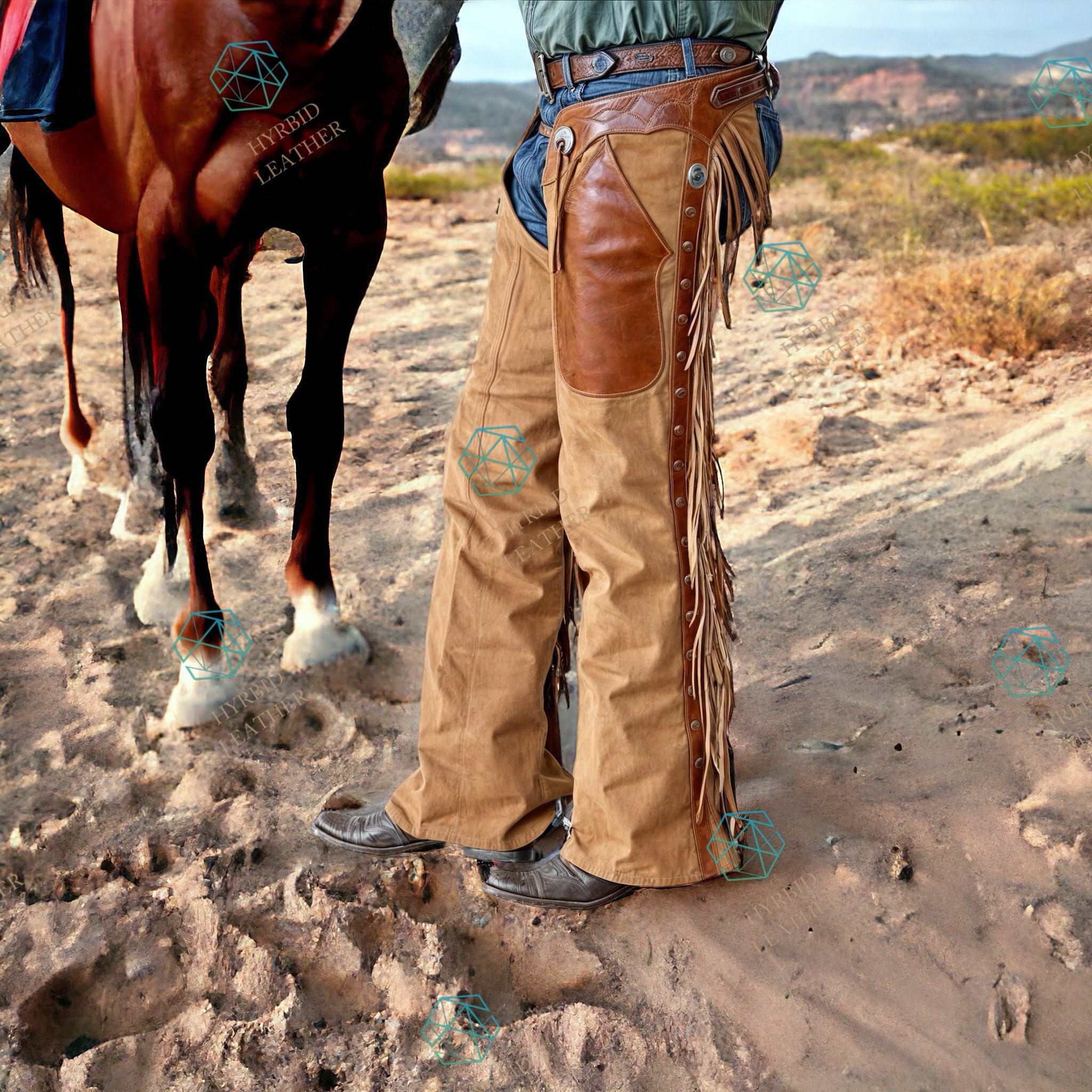 Western Cowboy Style Sued Leather Pant Rodeo Chap Mountain Mens Chap