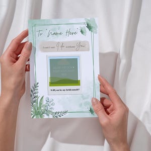 Modèle Canva de proposition de demoiselle d'honneur modifiable - Invitation vert sauge - « Je ne peux pas dire que je fais sans vous » - Téléchargement immédiat