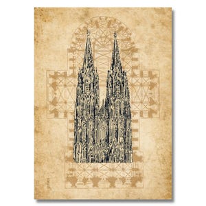 Postkarte Kölner Dom mit Grundriss