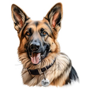 Portrait Berger Allemand avec nom personnalisé, tableau numérique en HD, peinture aquarelle, idéal impression, sublimation